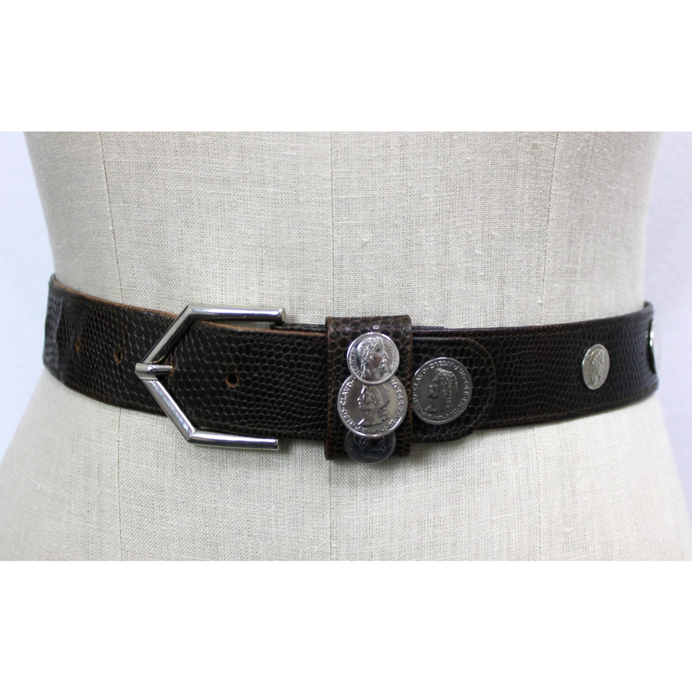 Vintage 80s 90s Mondi Germany Brown Leather Coins Buckle Belt Women’s Size 54 S